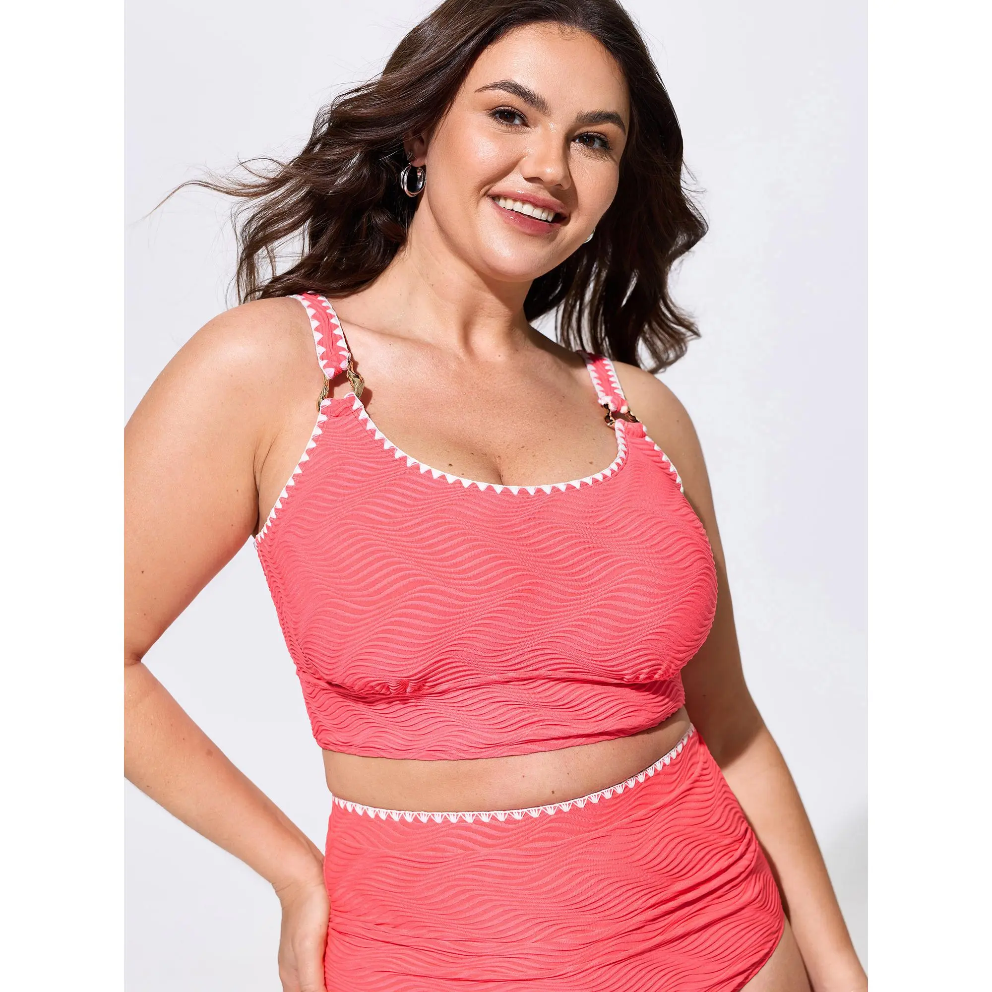 BloomChic Plus Size Casual Tank Top, Solid Salmon Padded Top in a Polyester Blend with Adjustable Straps, Tank Tops, Chest Padding