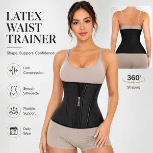 Women’s latex waist cincher for tummy control, front zipper design, strong compression, 360° shaping for a hourglass figure, universal fitness shapewear waist belt