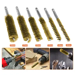 6x 1/4in Hex Shank Brass Bore Cleaning Brushes 8-19mm Wire Brush for Power Drill