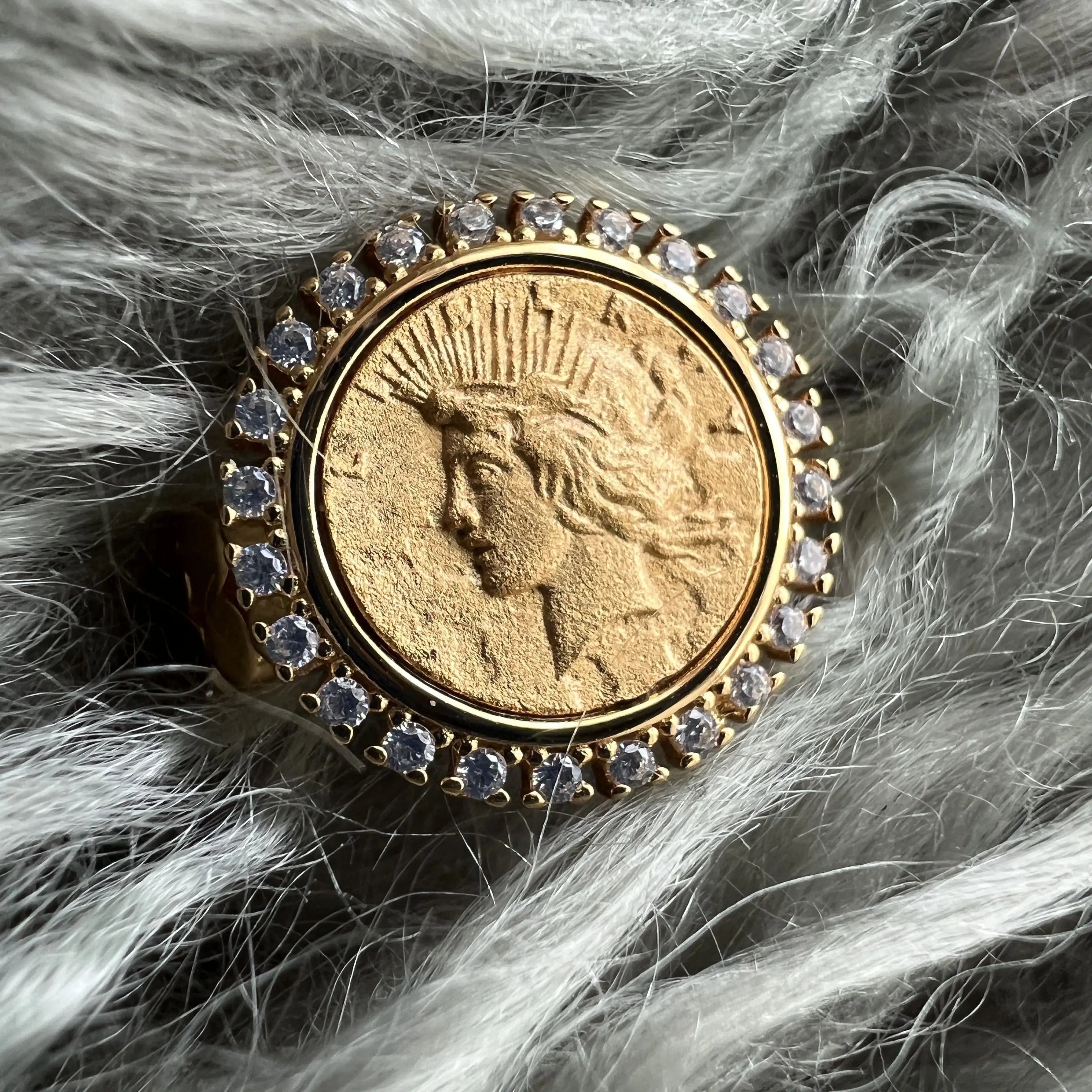 American Eagle Coin Ring, Liberty-Inspired Medallion Fashion Ring,  Coin Size 16mm, Coin Bezel Ring