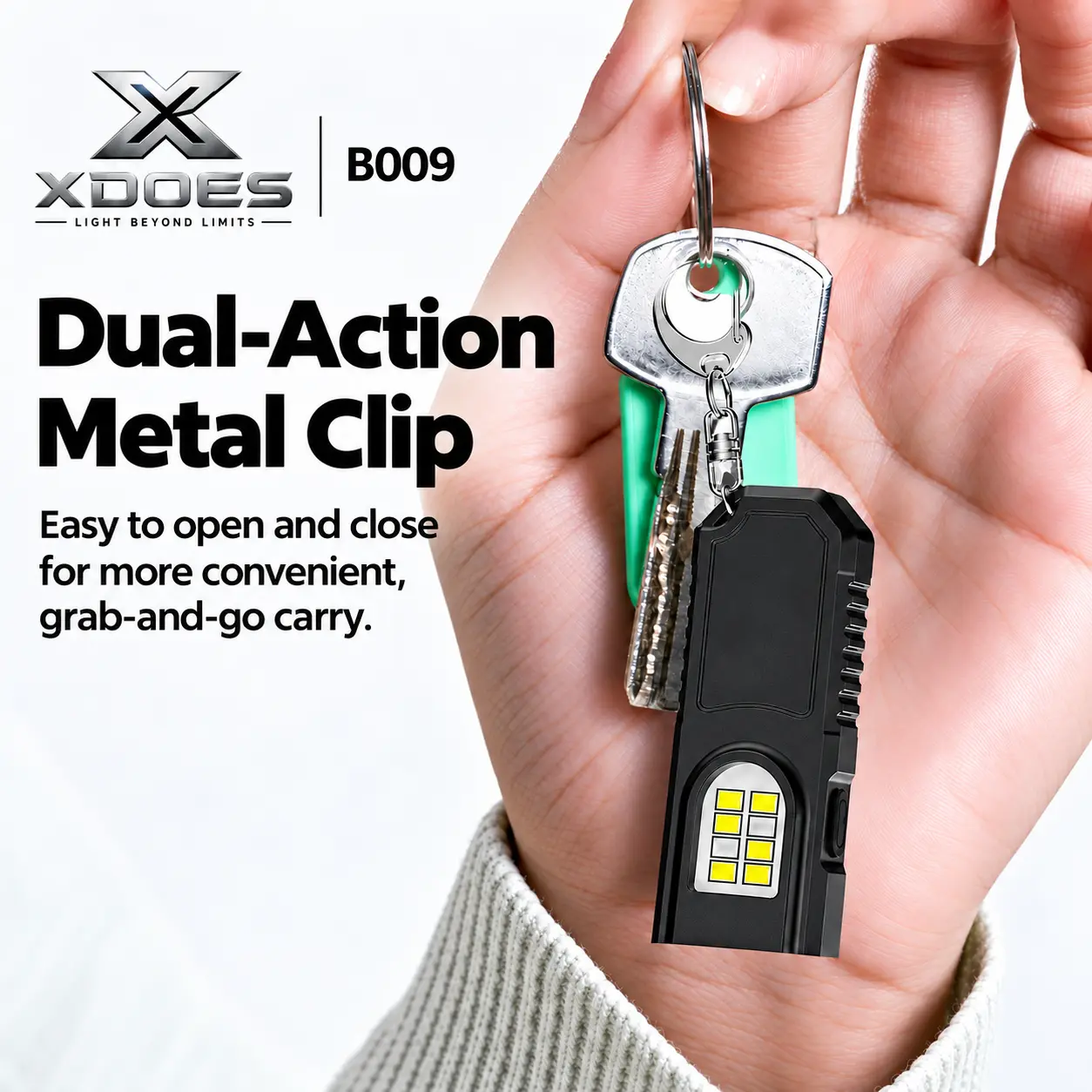 XDOES B009 Rechargeable LED Keychain Light - Magnetic Back, Metal Clip for Camping, Repairs, Everyday Carry