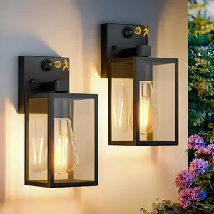 2 Pack Motion Sensor Outdoor Wall Mount Light Fixtures H 10.24'' Small Black Waterproof Front Porch Lights Exterior Sconce Lantern for House Garage Entryway Yard