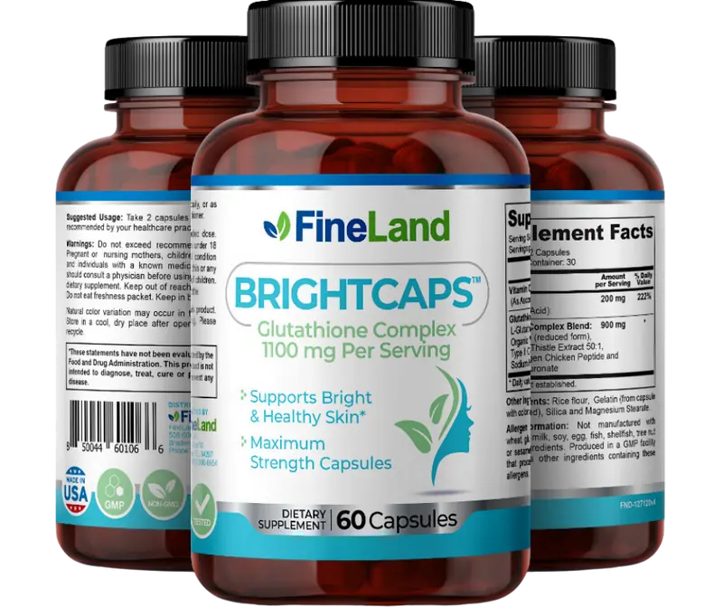 FineLand Brightcaps Glutathione Complex 1100 mg Per Serving, Supports Bright & Healthy Skin, Maximum Strength Capsules gummy  hair Healthcare Fitness