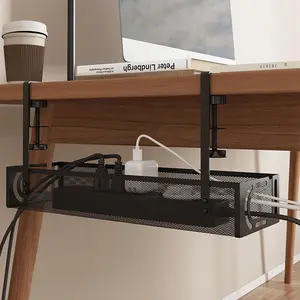 Under Desk Cable Management Shelf, 1 Box Punch Free Cable Management Rack, Desk Storage Rack for Power Strip, Router & Data Cable, Home Organizer