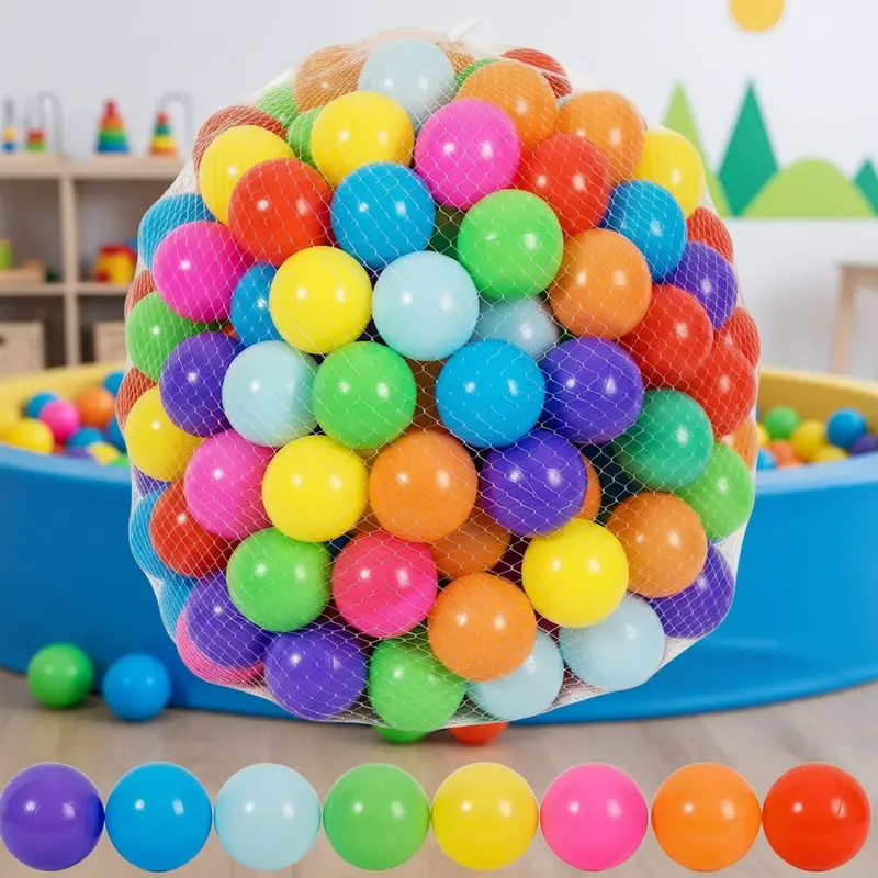 Ball Pit Balls 100 Count 8 Bright Colors 2.2 Inch Non Toxic Plastic for Playhouse & Swimming Pool Safe Soft Fun Children Approved Value Pack