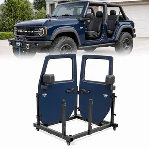 DONEXT Door Hanger Storage Rack Bracket Holder with Rubber 4pcs 2in Casters with Brakes, Removable Sliding Stand Cart for 2/4-Door 1987-2023 Jeep Gladiator JT, Wrangler JK JKU JL JLU TJ YJ (Black, Durable Storage Option)