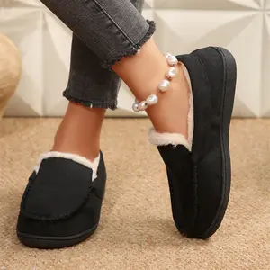 Women's Cozy Loafers, Warm Lined Slip - On Shoes for Casual Wear Indoor Outdoor Winter Warm Mini Snow Boots