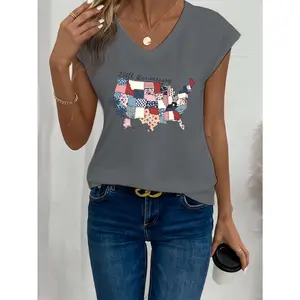 V Bohemian Style USA 250th Anniversary T-Shirt | 4th of July 2026 Semiquincentennial Celebration Edition, 250th Anniversary Theme Top, 100% Pure Casual Comfortable Retro Patriotic Shirt, Geometric-Pattern, Scoop Neck, Regular Fit, Suitable