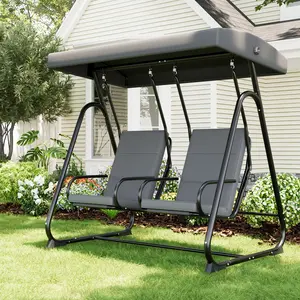 2-Person Outdoor Patio Swing Chair – Independent Seats, Adjustable Canopy, Removable Cushions – Heavy Duty Steel Frame – Weather-Resistant – Porch, Garden, Backyard(2 Packages)