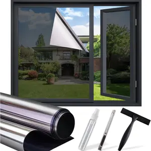 One Way Privacy Window Film - Reflective Sun Blocking Window Tint Clings for Daytime Privacy & UV Protection, Includes 3 Tools, Black(17.5"x78.7")