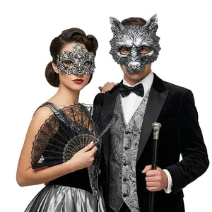 Silver Couple Masquerade Party Masks , Women Lace Mask, Men's wolf Mask
