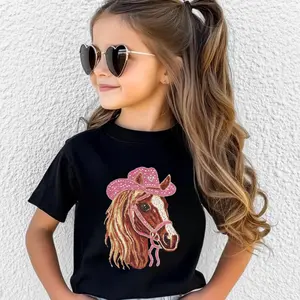 Western Girl Shirt Horse Shirt Faux Glitter Cowgirl Tee, Youth Western Graphic Shirt, Country Girl Shir, Cute Howdy Tee