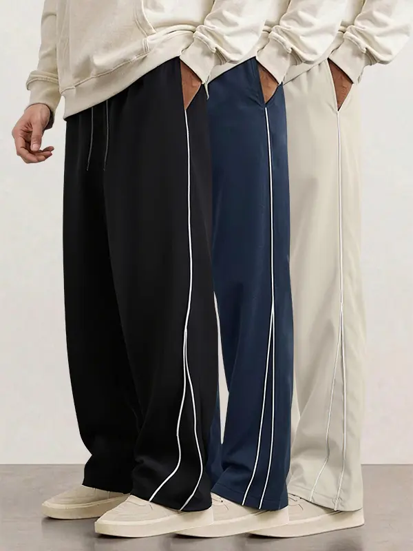 3-Pack Men’s American Retro Casual Sweatpants — Spring/Autumn Loose Straight Athletic Pants, Trendy Versatile Striped Style
