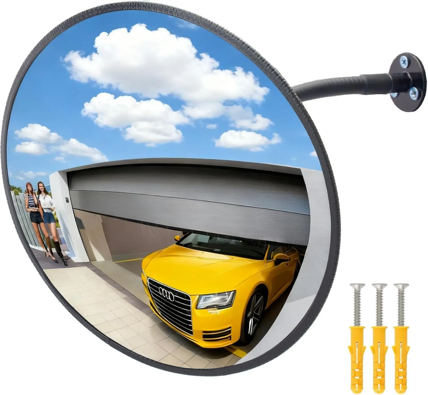 11.8 inch 2mm Thick Acrylic Convex Mirror - Adjustable Wide Angle View Indoor Security Mirror for Garage Parking Warehouse Office and Corner Security Traffic, and Addressing Corner Blind Spot Areas