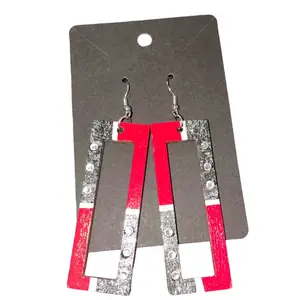 Wooden rectangle earrings/red/blk