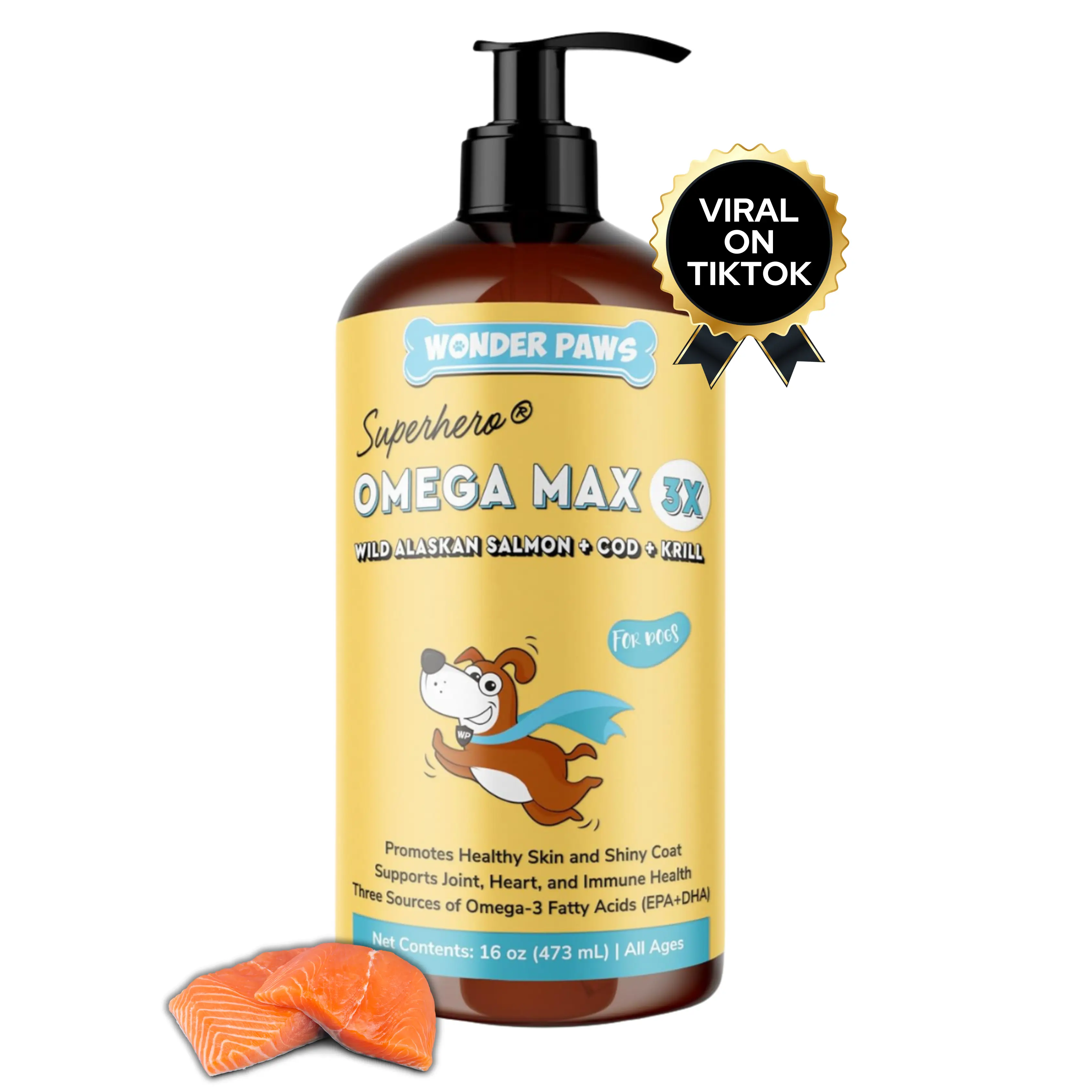 Wonder Paws Omega Max 3X Fish Oil for Dogs - Triple Source with Alaskan Salmon,...