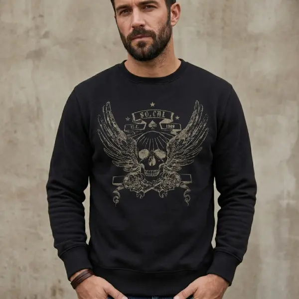 Vintage Skull Wing Cyber Y2K Thermal Long Sleeve Shirt - Grunge Style Fashion Statement Cotton Fit