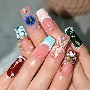 BOGO Press on Nails Almond - Buy 1 Get 1 Free - Reusable Fake Nails Kit 20pcs 3D flower series press on nails| Fake nails | Nail art  | Handmade press on nails | Press on nail sets | Lonsg-Lasting Reusable False Nail Set  Weddings and Everyday Chic Styles