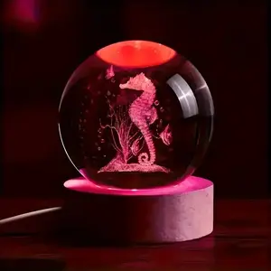 3D Seahorse Gifts for Women Crystals Ball - Seahorse Figurines Decor Glass Animals Figurine Seahorse Stuff for Room Birthday for Best Friend Lovers Keepsake Paperweigh Cute Ornament Light