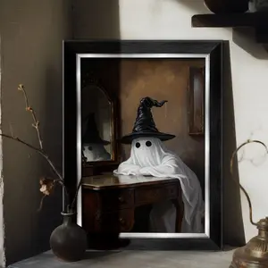 Wall-Mounted Minimalist European Picture Frame, Sizes 8x12/12x16/16x22 Inches, Vintage Ghost Illustration, Indoor Decor