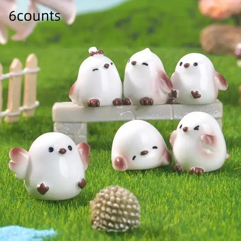6pcs Set Miniature Creative Cute Sparrow Resin Craft Decorations, Figurines, Desktop Art Ornament, Adorable Desktop Ornaments for Office & Home, Unique Desk Accessories