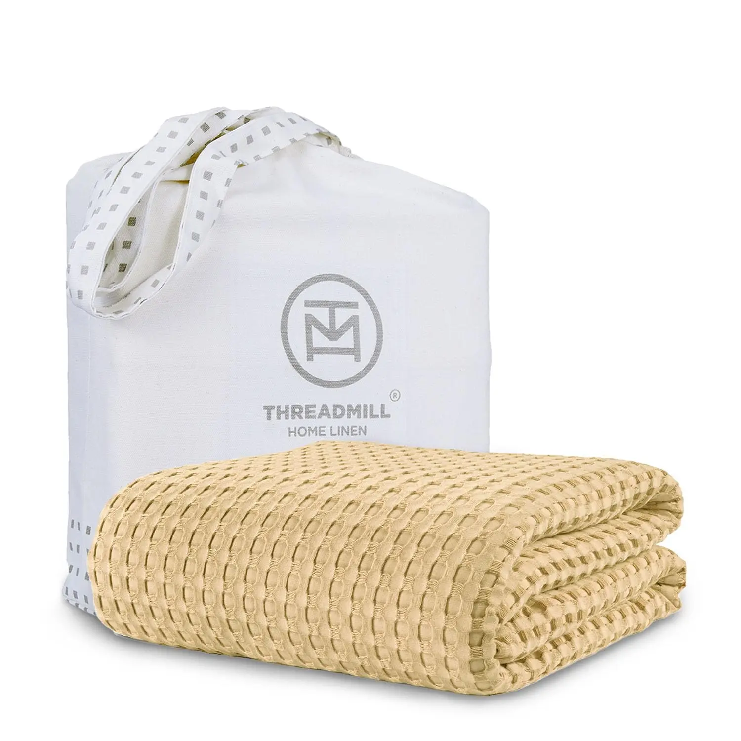 Threadmill Home Linen Cooling Bedding Waffle Weave Blanket - 56% Cotton 44% Rayon Derived Bamboo, Breathable, Lightweight Natural Fiber Bamboo Rayon Throw for Couch, Sofa