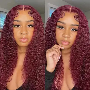 26 Inch Burgundy Wig 13x6 Deep Wave Lace Front Wigs Human Hair Pre Plucked 200 Density HD Transparent Glueless Wine Red Deep Curly Wigs for Women2026