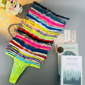 30pcs Assorted Color Floral Lace Bow Detail Thongs Low Rise Adjustable Straps Soft & Comfy Out Intimates Panties Women's Lingerie & Underwear(15 Color Random Delivery)