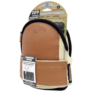 TROXELL USA SuperSoft Leatherhead Kneepads - (Large Size / Bagged in Pairs) - Comfortable, Adjustable, Washable Kneepads - Heavy Duty Construction Flooring Knee Pads for Tile Roofing Gardening Work | Adjustable Cut-to-Size Strap | All-Day Comfort