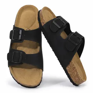 SHOESLOCKER Women's Casual Flat Sandals - Adjustable Double-Buckle Straps, Supportive Cork Footbed, Low Wedge Footwear, Slides for Women, Summer Walking Shoes,summervibes