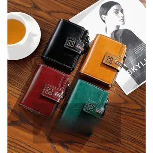 New Pu WOMEN'S wallet with oil wax leather tassels, fashionable three-fold short wallet, multi-slot zipper coin purse