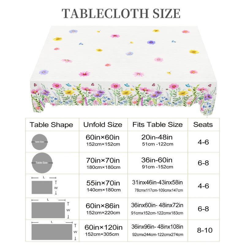 1pc Spring Round And Square Tablecloth, 5 Sizes, Floral And Butterfly Design Wallpaper, Easter Party, Valentine'S Day Theme, Spring Decoration, French Style, Suitable For Home Kitchen And Picnic Tablecloths, Gifts