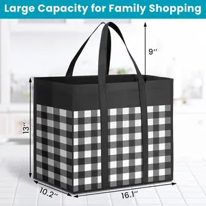 Reusable Grocery Bags,4-Pack, Foldable Reusable Shopping Tote Bags bulk with Reinforced Handles,Large Storage Bags with Water Resistant Coating for Groceries,Multipurpose,Black-White
