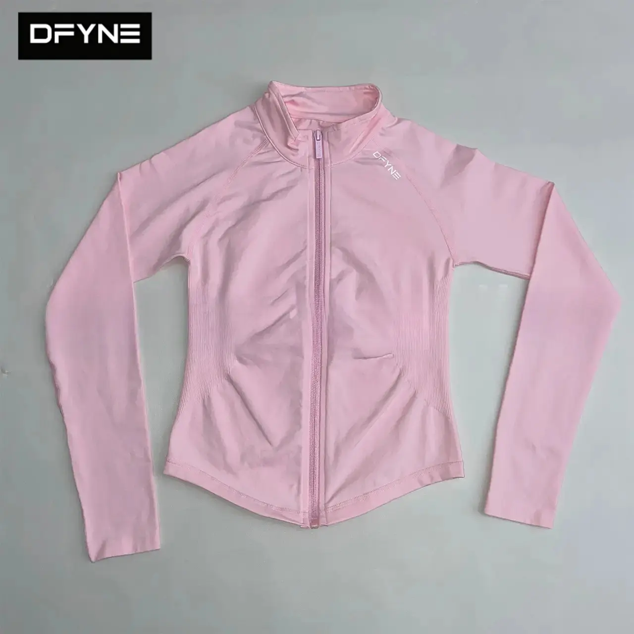 DFYNE Women’s Full Zip Fitted Gym Jacket - Stand Collar Butter Soft Matte Athletic Running Long Sleeve Top, Body Sculpting Tummy Control Workout Outerwear, High Stretch Slim Activewear Layer for Yoga