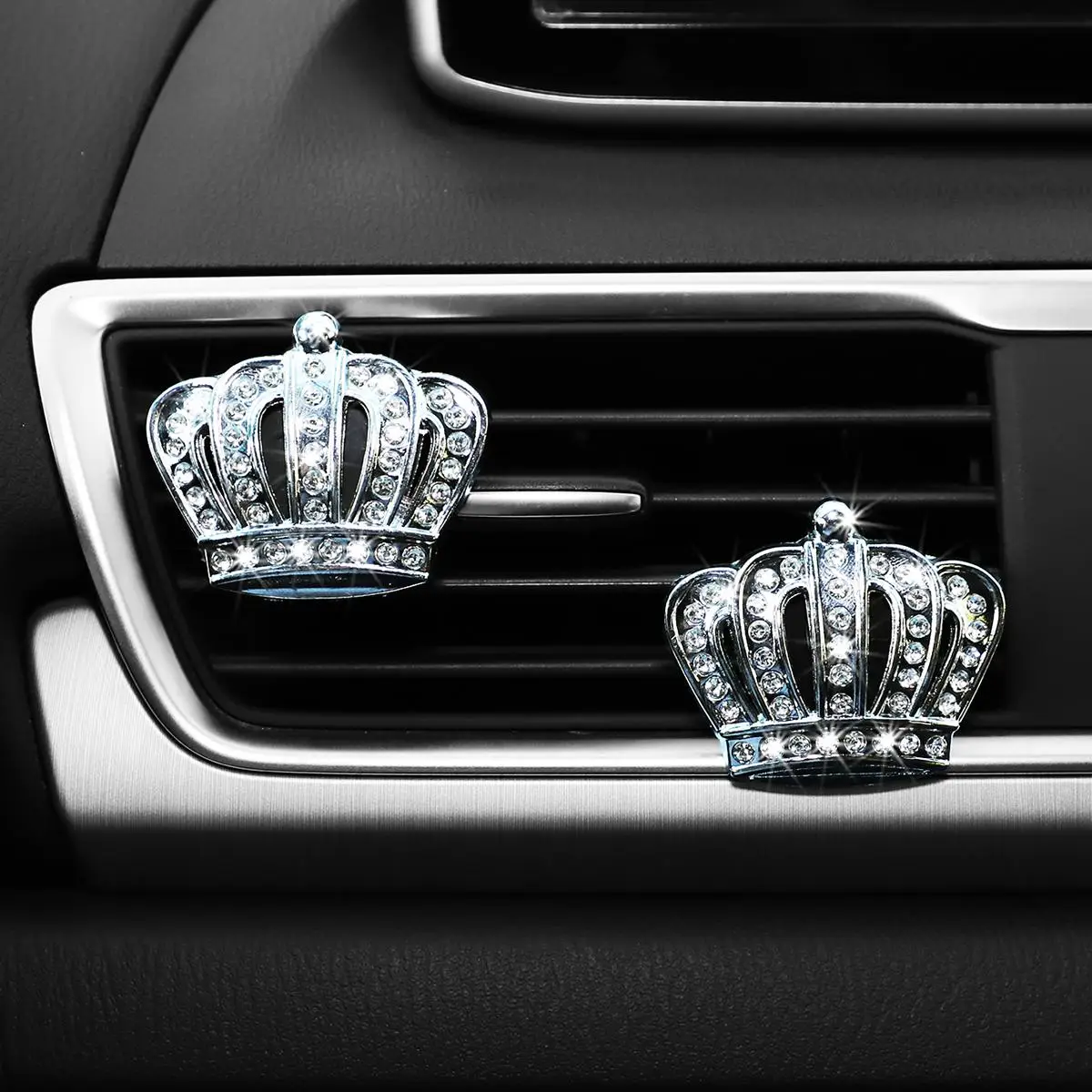Crown Design Car Air Outlet Decoration, 2 Counts Rhinestone Decor Car Air Vent Aromatherapy Clip, Universal Car Interior Accessories for Women & Men