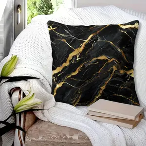 Black Gold Marble Pattern Throw Pillow with Insert, 45cm Square Zipper Closure, Premium Cool and Elegant Black & Gilded Texture Design, Soft Comfortable, Modern Luxury Home Decor, Bedroom Sofa Accent Cushion