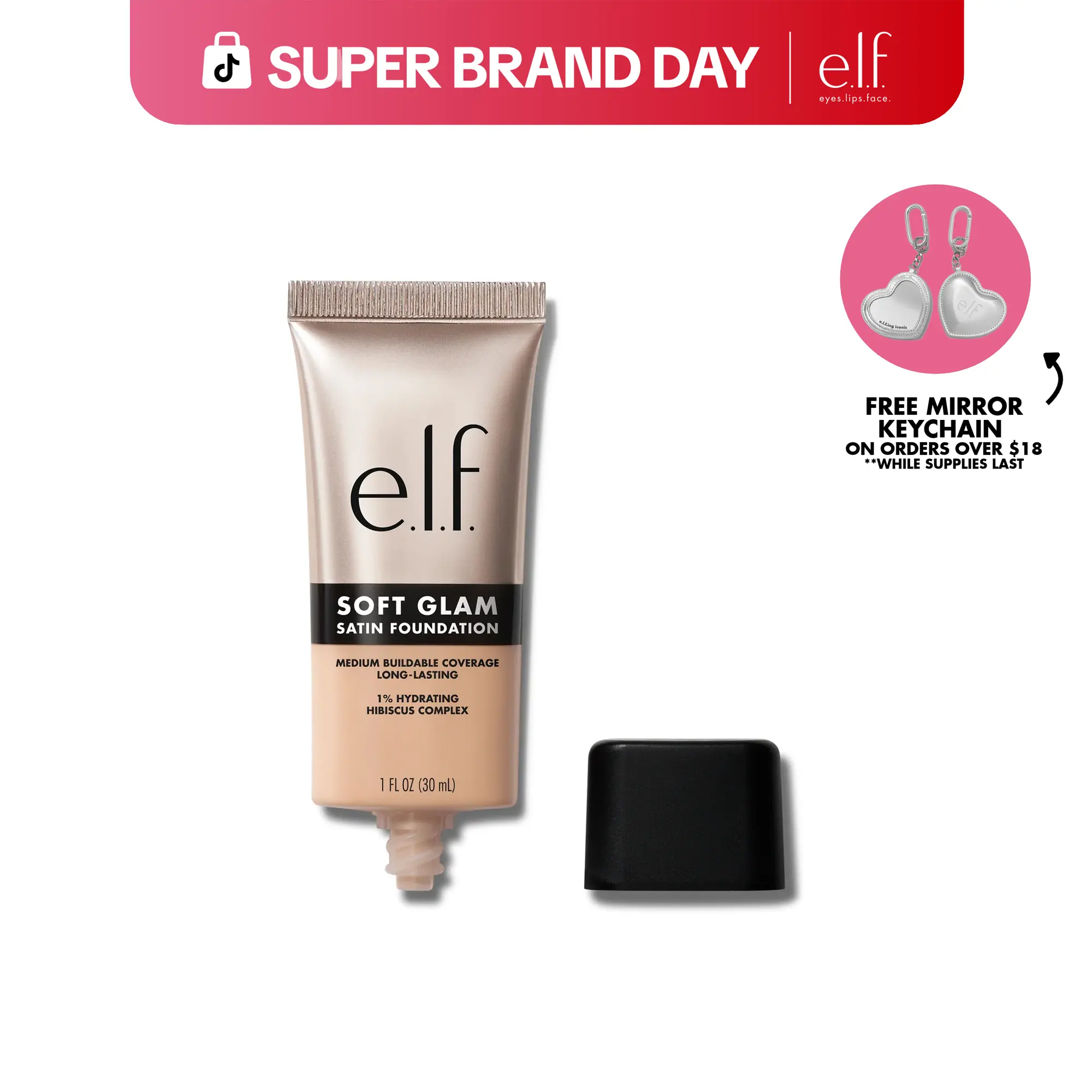 e.l.f. Soft Glam Satin Foundation - 36 Shades Medium Buildable Coverage, Long-Lasting, 1% Hibiscus Complex, Won't Clog Pores