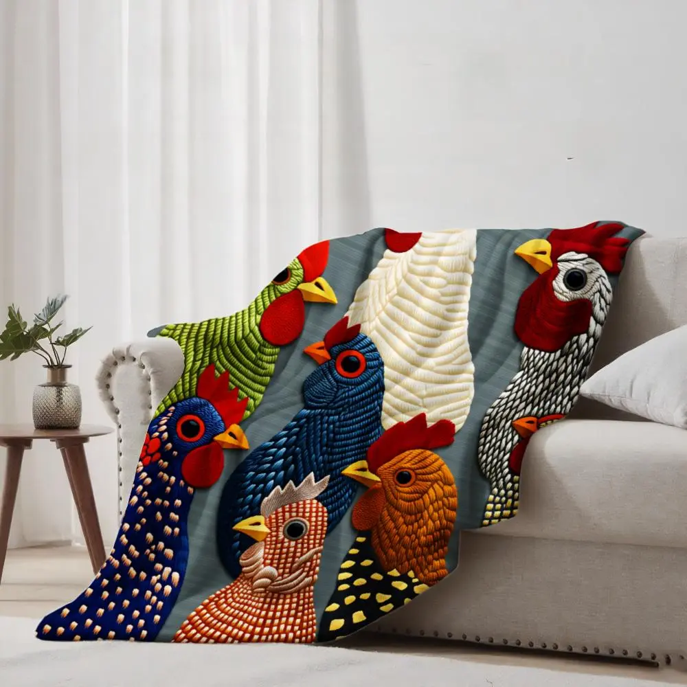 1pc Vintage Rooster-Print Artwork Flannel Blanket Featuring a Rooster Design, This Soft, Warm, And Cozy Blanket Makes an Ideal Birthday Gift for Girls And Boys. Travel Blanket, Plush Blanket, Warm Home Decor Gift