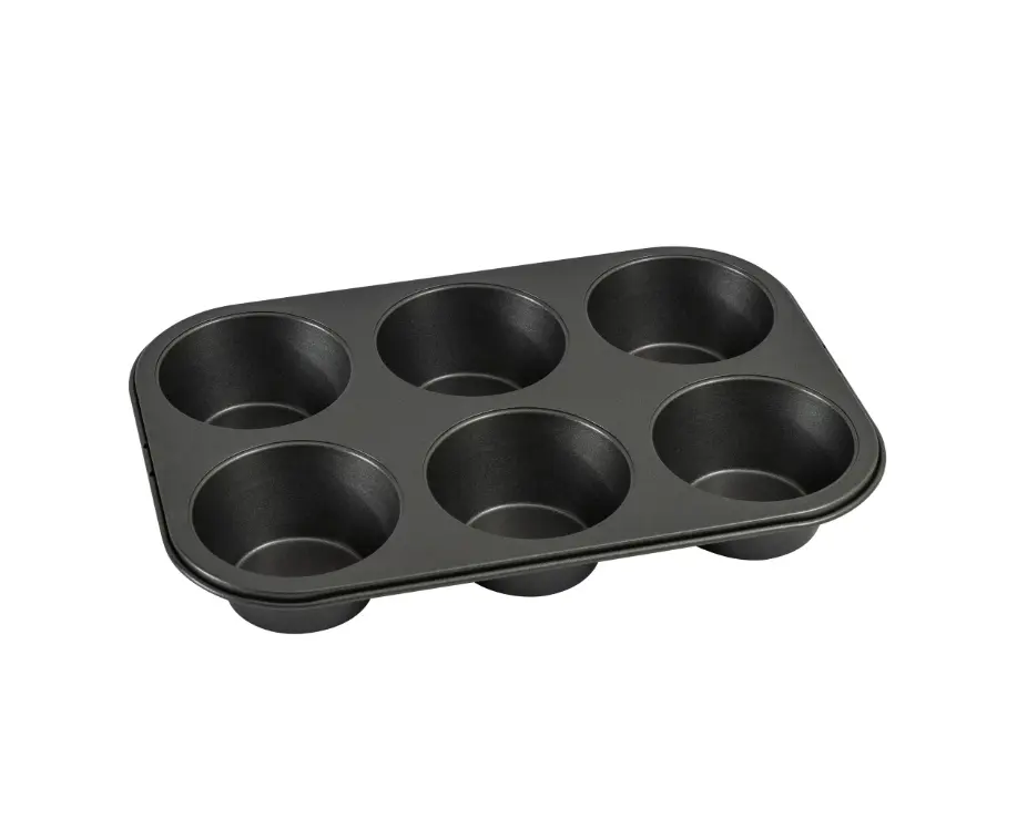 6-Cup Jumbo Muffin Pan Gray Carbon Steel Non-Stick Bakeware with 3.4-Inch Cups for Muffins Cupcakes & Desserts Ideal for Baking Enthusiasts