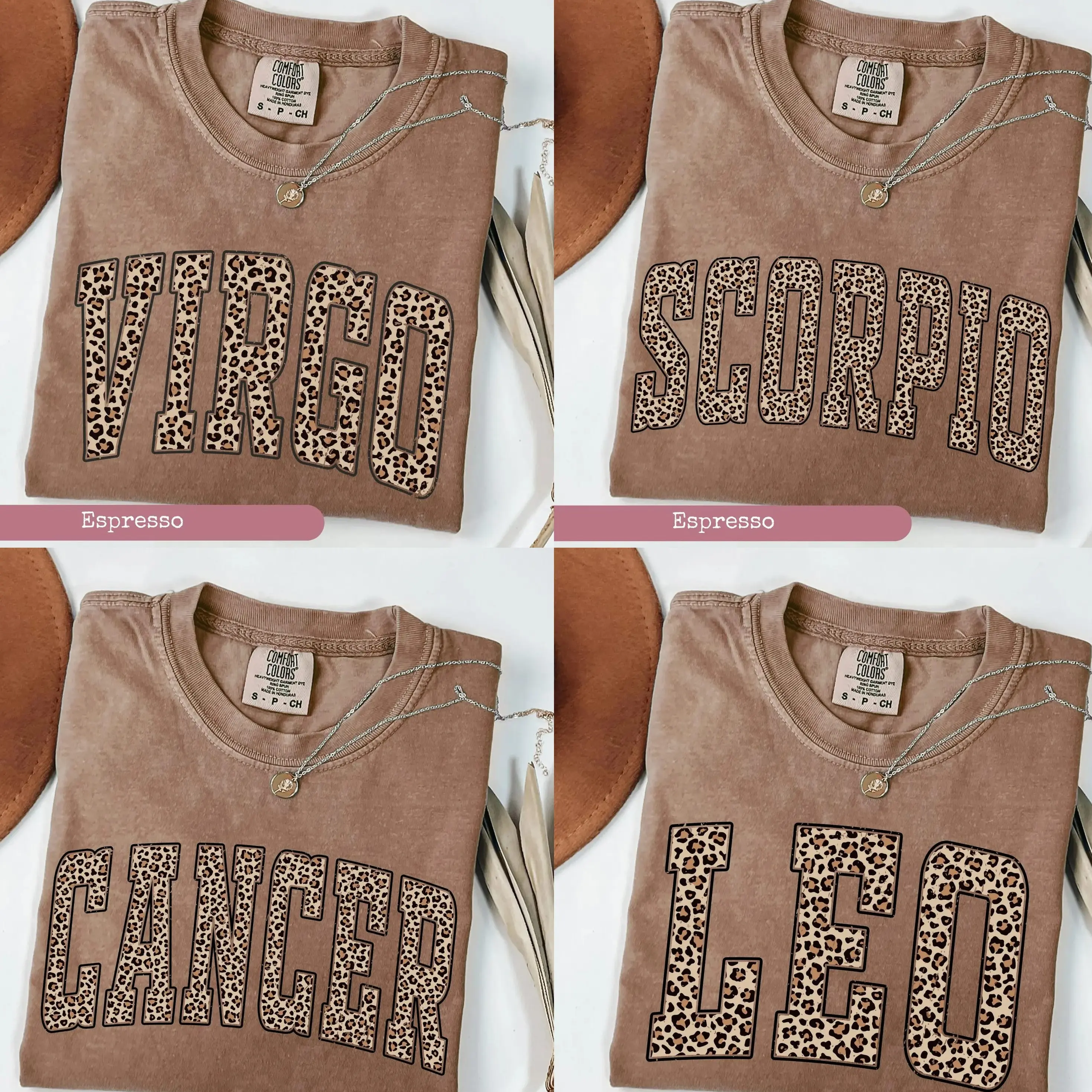 Comfort Colors Leopard Zodiac Shirt for Women - Espresso, Custom Astrology Sign Crewneck, 12 Horoscope Sweatshirts, Cute Birthday Gift, Trendy Fall Outfit, Cozy Unisex Pullover for Zodiac Lovers, Christmas Gift  - AL