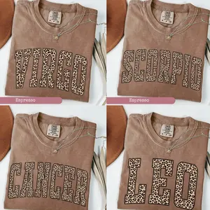 Comfort Colors Leopard Zodiac Shirt for Women - Espresso, Custom Astrology Sign Crewneck, 12 Horoscope Sweatshirts, Cute Birthday Gift, Trendy Fall Outfit, Cozy Unisex Pullover for Zodiac Lovers, Christmas Gift  - AL