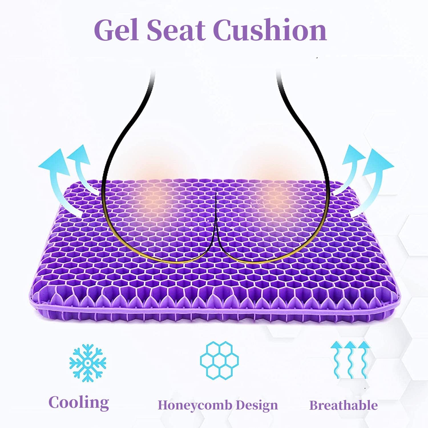 Thick Gel Seat Cushion, Cooling seat Cushion (Super Large & Thick), 16.54×14.17×1.38 inch Breathable Honeycomb Design Absorbs Pressure Points Seat Cushion, Gel Cushion for Office Chair, Home Car seat Cushion for Wheelchair
