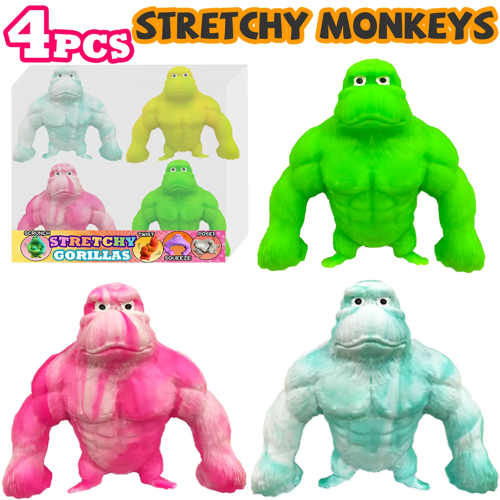 4-Pack(Green, yellow, pink, blue)PVC Packaging Box