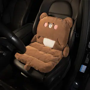 Cute Bear Plush Car Seat Cushion with Lumbar Support, Warm and Heightening, Cozy Car Interior Seat Pad, Single Piece, Car Seat Decorative