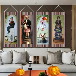 Haunted Mansion Stretching Portraits Set, 4 Outdoor Vinyl Halloween Decorations, Vintage Horror Backdrop for Home Wall Art Display