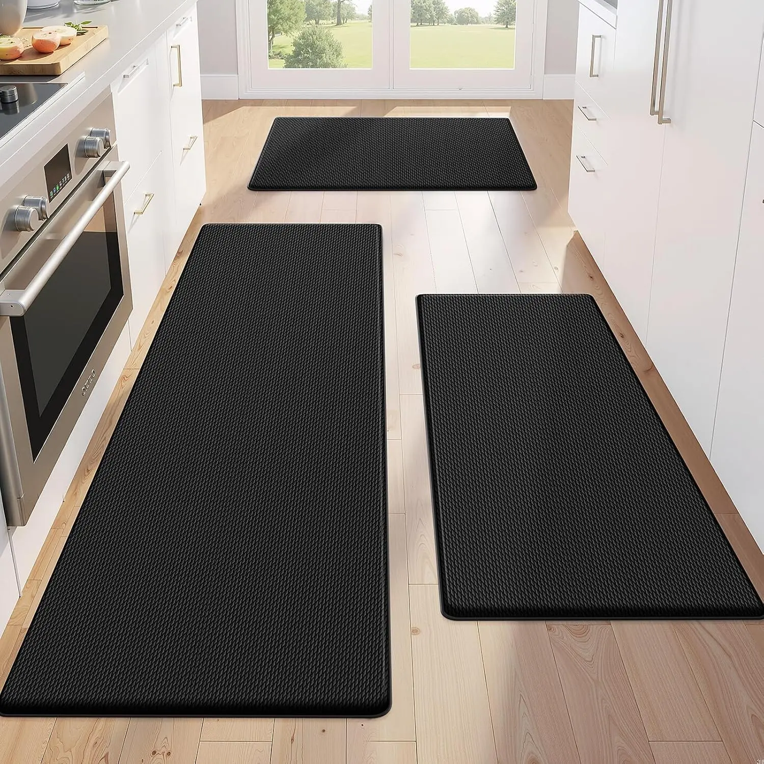 Kitchen Mats for Floor,3PCS Cushioned Soft Kitchen Rugs| Non Slip Anti Fatigue Mats for Floor,Waterproof Kitchen Sink Mat,Cushioned Standing and Comfort Mats for Office,Black