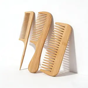 3-Piece Natural Bamboo Wood Comb Set, Includes Pointed Tail Comb and Wide Tooth Comb, Healthy Hair Care and Styling Tools