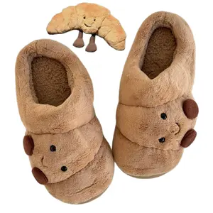 Men Women Croissant House Slippers Funny Plush Cozy Warm Slip On Cute Cartoon Design Soft Anti Slip Indoor Outdoor Winter Comfort Footwear Cotton Shoe