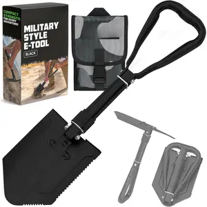 Folding Survival Shovel w/Pick - Heavy Duty Carbon Steel Military Style Entrenching Tool for Off Road, Camping, Gardening, Beach, Digging Dirt, Sand, Mud & Snow.