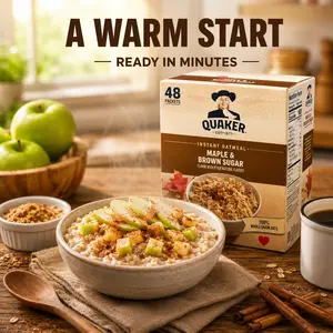 Single Serve Instant Oatmeal Packets, Maple & Brown Sugar Flavor, Quick Breakfast Meal, 48 Count